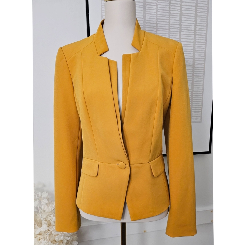 WHBM Dark Yellow Citrine Honey Notched Neckline Seamed Blazer